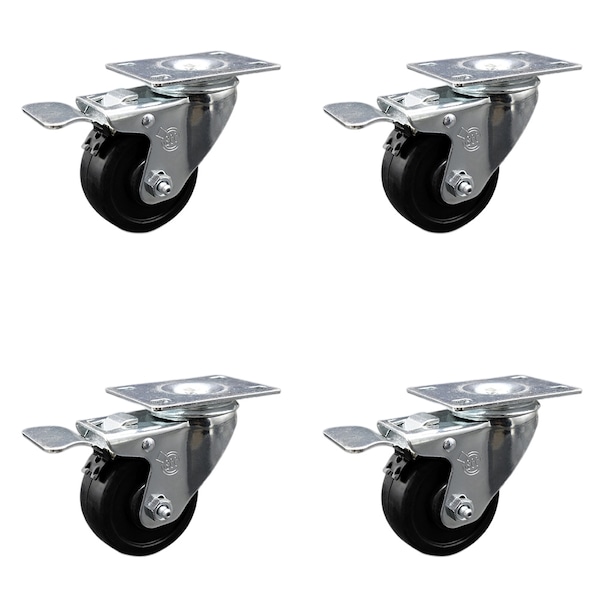 Service Caster 3.5 Inch SS Soft Rubber Wheel Swivel Top Plate Caster Set Total Lock Brake SCC SCC-SSTTL20S3514-SRS-4 - main